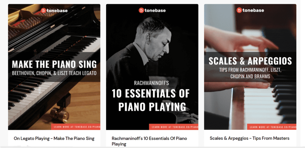 Apart from piano lessons, tonebase also offers useful PDF toolkits to elevate your piano playing.