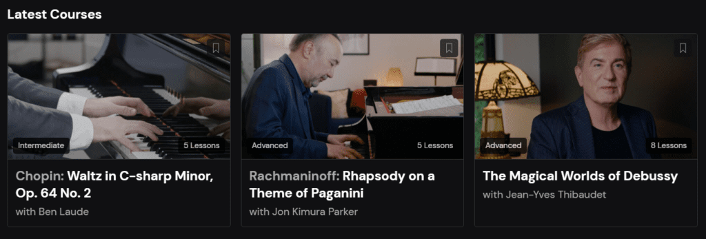 Tonebase for piano offers video lessons on pieces ranging from early to contemporary music.